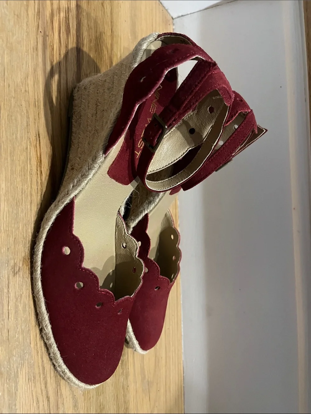 Nine West Red Scalloped Espadrille Ankle-Strap Flats